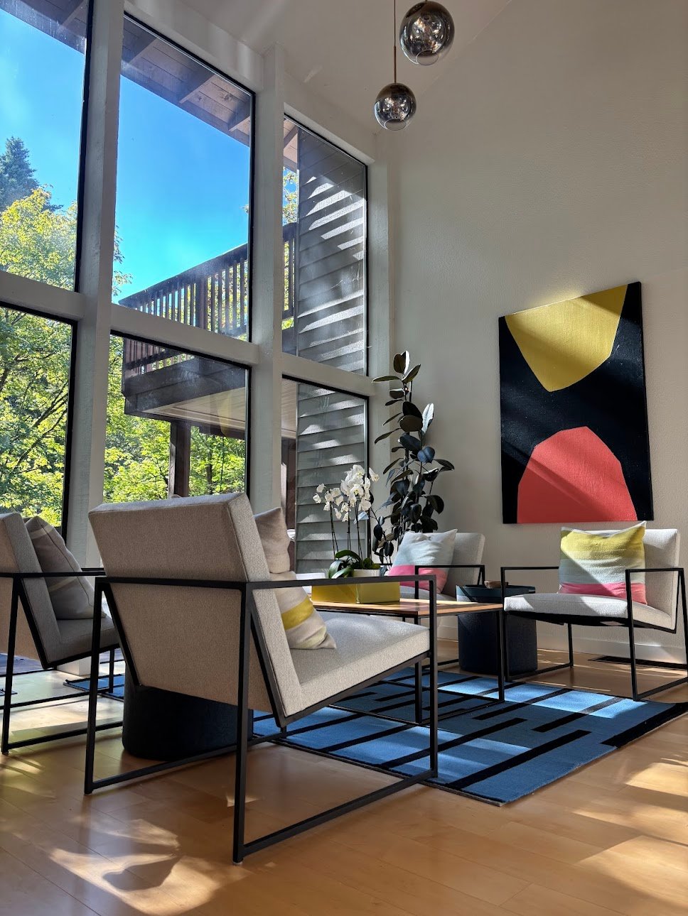 Looking out through the south-facing windows into the trees