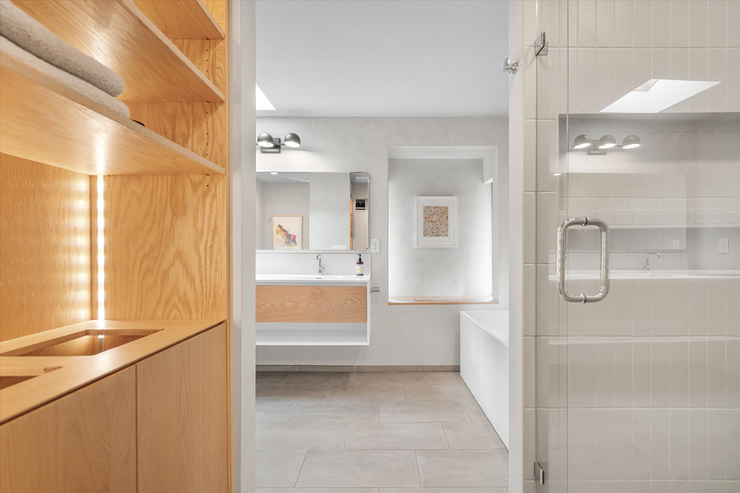 The warm glowing master closet